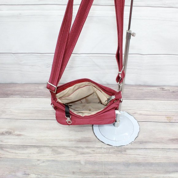 Travelon Maroon Polyester Vinyl RFID Shielded Pocket Crossbody Shoulder Bag - Picture 9 of 10